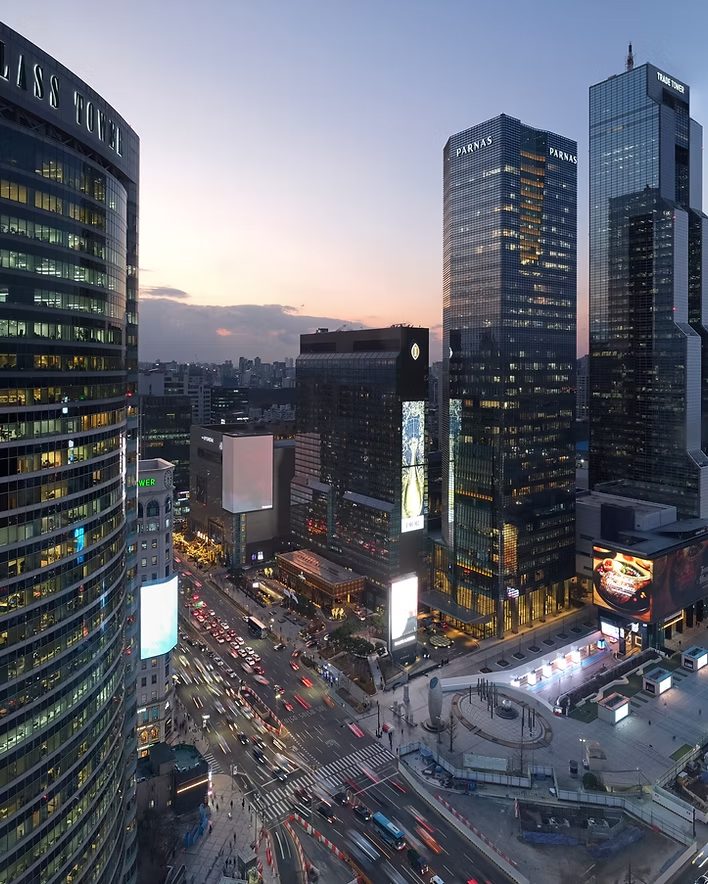 Seoul financial district at dusk